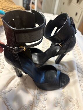 Alexander Wang Black Croc Embossed Ankle Cuff Heels Size 38 Leather